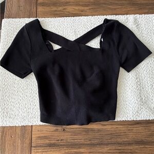Black Crisscross Short Sleeve Crop Top - Women's